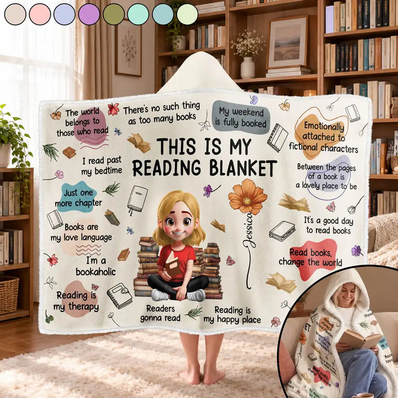This Is My Reading Blanket Birth Month Flower - Personalized Wearable Hooded Blanket