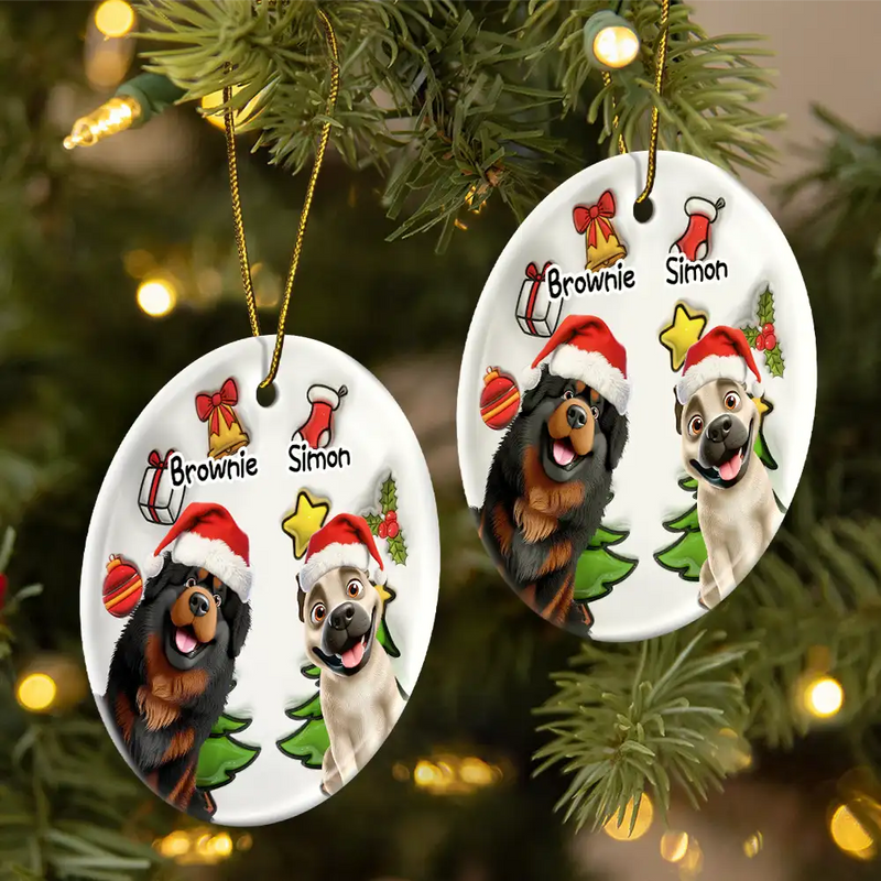 Top Market,Dog Lovers,Dog Mom,Dog Dad,Dog Couple,Christmas,Gift For Women,Gift For Men,Happy - Happy Pawlidays Christmas Dog - 3D Inflated Effect Printed Ornament, Personalized Circle Ceramic Ornament
