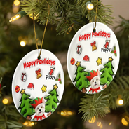 Dog Lovers,Dog Mom,Dog Dad,Dog Couple,Christmas,Gift For Women,Gift For Men,Happy - Merry Woofmas Christmas Dog - 3D Inflated Effect Printed Ornament, Personalized Circle Ceramic Ornament