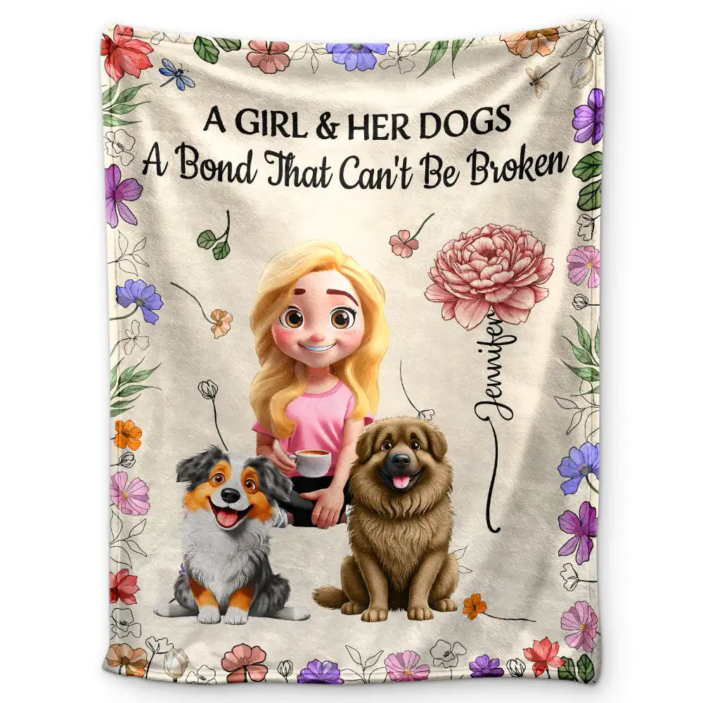 A Girl And Her Dog A Bond Can't Be Broken Birth Month Flower - Personalized Fleece Blanket, Sherpa Blanket