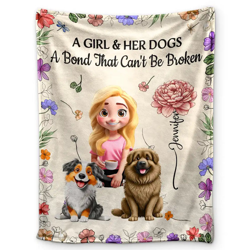 Pet Lovers, Pet Mom, Happy - A Girl And Her Dog A Bond Can't Be Broken Birth Month Flower - Personalized Fleece Blanket, Sherpa Blanket