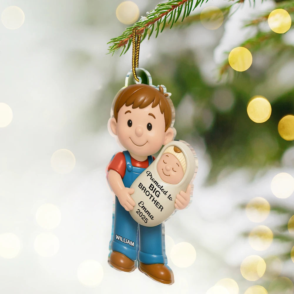 Gift For Sisters,Gift For Kids,Gift For Brothers,Happy,Christmas,Top Market - Promoted To Big Sister Big Brother - Personalized Custom Shaped Acrylic Ornament