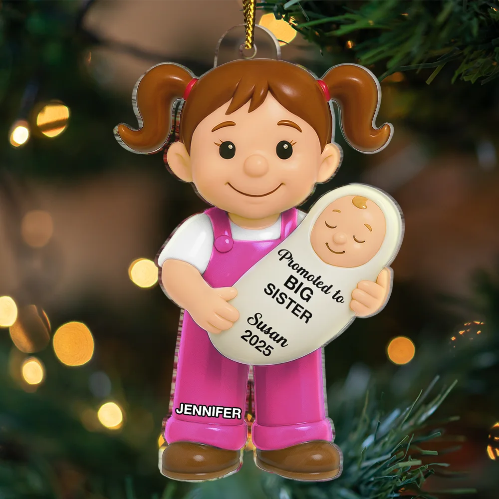 Gift For Sisters,Gift For Kids,Gift For Brothers,Happy,Christmas,Top Market - Promoted To Big Sister Big Brother - Personalized Custom Shaped Acrylic Ornament