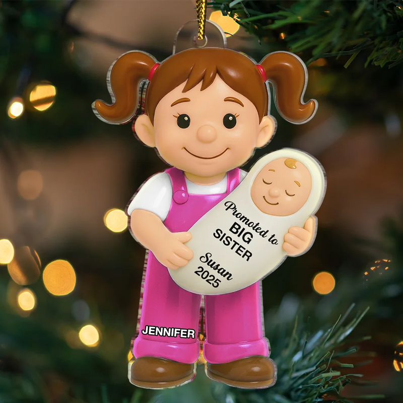 Gift For Sisters,Gift For Kids,Gift For Brothers,Happy,Christmas,Top Market - Promoted To Big Sister Big Brother - Personalized Custom Shaped Acrylic Ornament