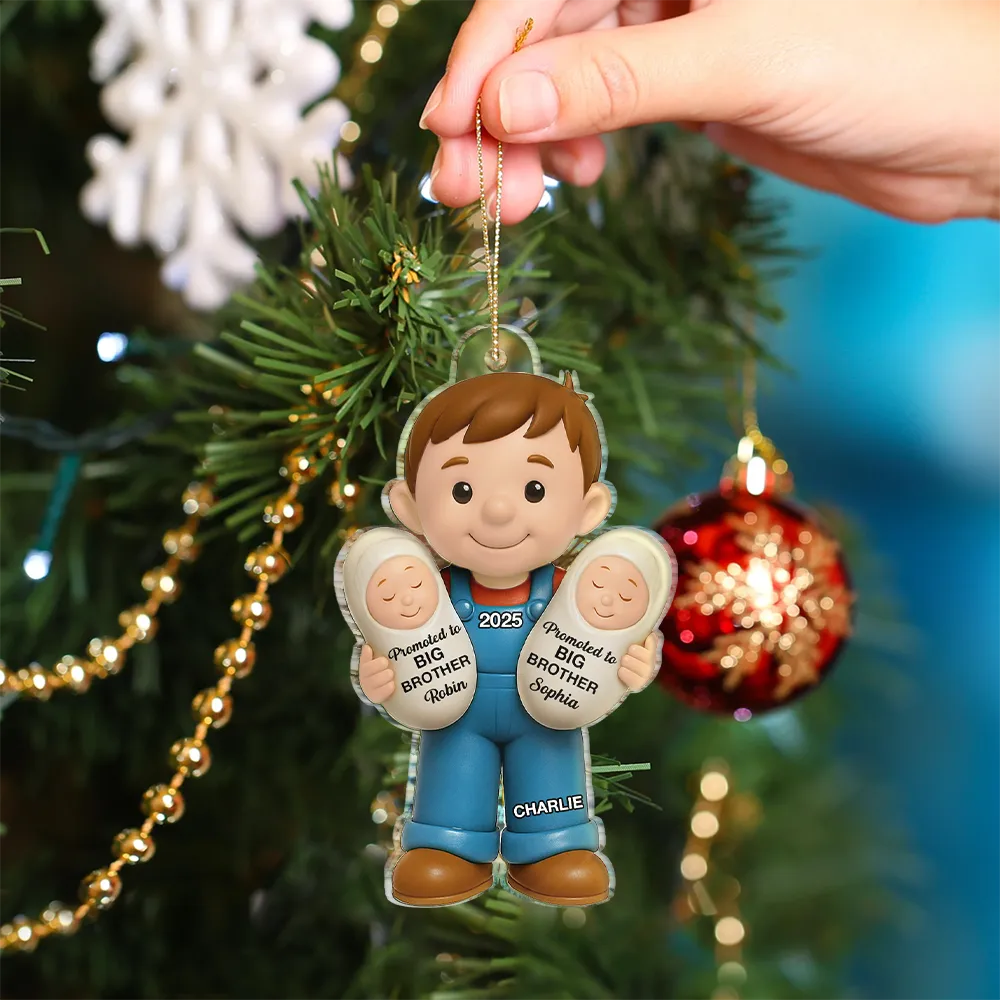 Gift For Sisters,Gift For Kids,Gift For Brothers,Happy,Christmas,Top Market - Promoted To Big Sister Big Brother - Personalized Custom Shaped Acrylic Ornament