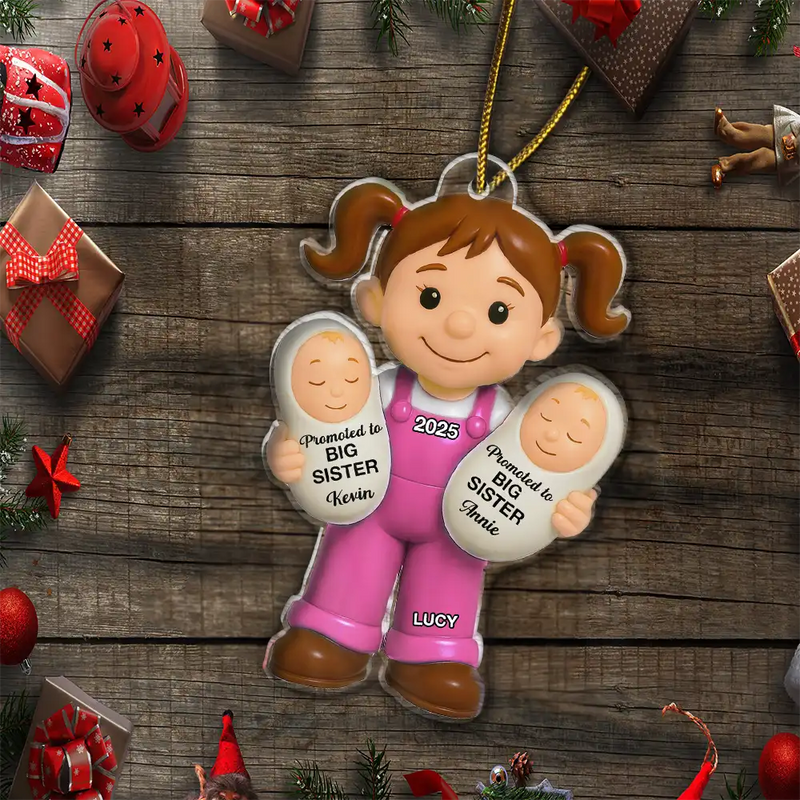 Gift For Sisters,Gift For Kids,Gift For Brothers,Happy,Christmas,Top Market - Promoted To Big Sister Big Brother - Personalized Custom Shaped Acrylic Ornament