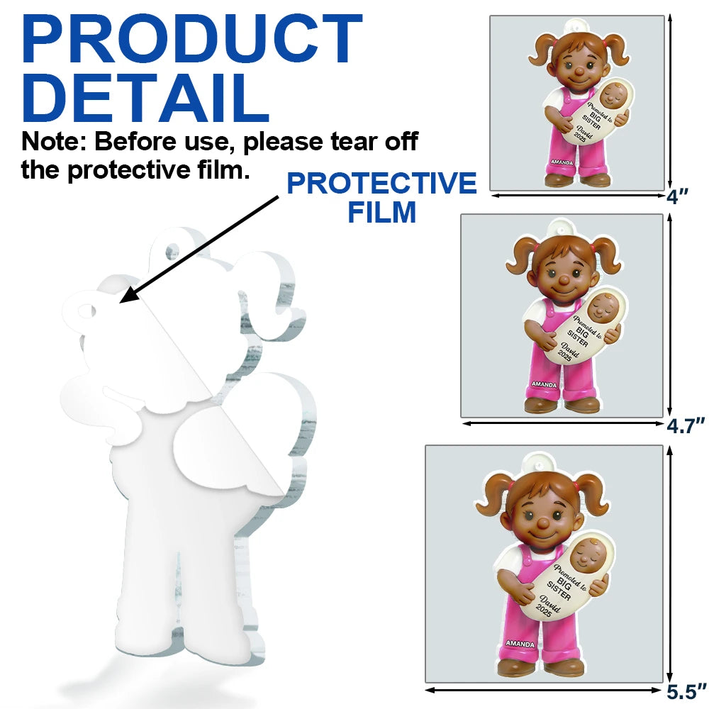 Gift For Sisters,Gift For Kids,Gift For Brothers,Happy,Christmas,Top Market - Promoted To Big Sister Big Brother - Personalized Custom Shaped Acrylic Ornament