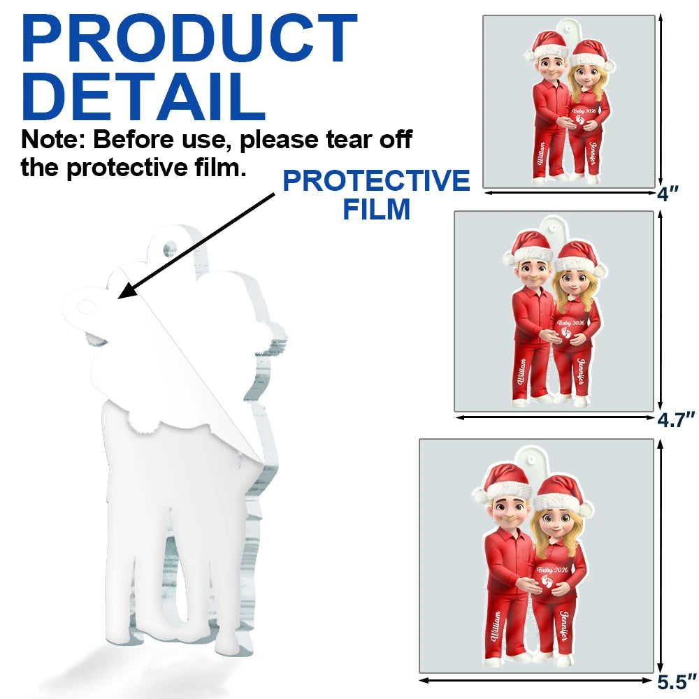 Christmas,Gift For Couples,New Dad,New baby,New Mom - 3D Effect Couple Expecting Parents, Baby Expecting, Baby Announcement - Personalized Custom Shaped Acrylic Ornament