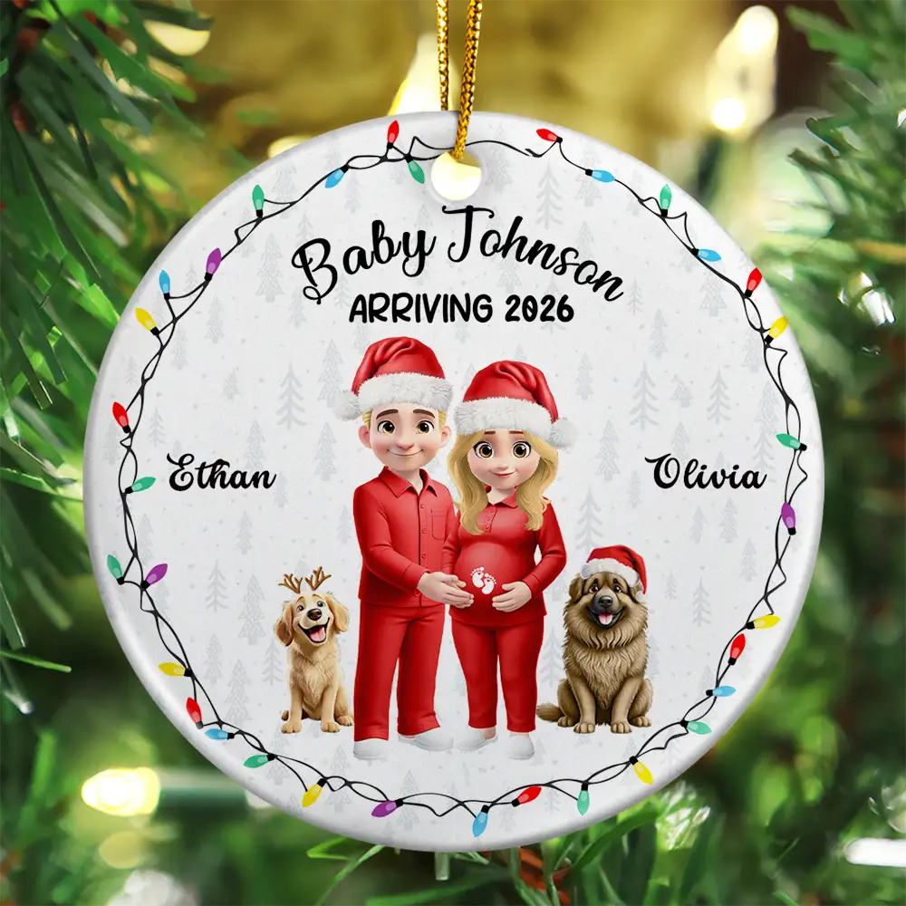 Baby Arriving Expecting Parents 3D Effect, Pet Parents To Human Parents - Personalized Circle Ceramic Ornament
