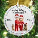 Christmas, Gift For Couples, New Dad, New baby, New Mom - Baby Arriving Expecting Parents 3D Effect, Pet Parents To Human Parents - Personalized Circle Ceramic Ornament