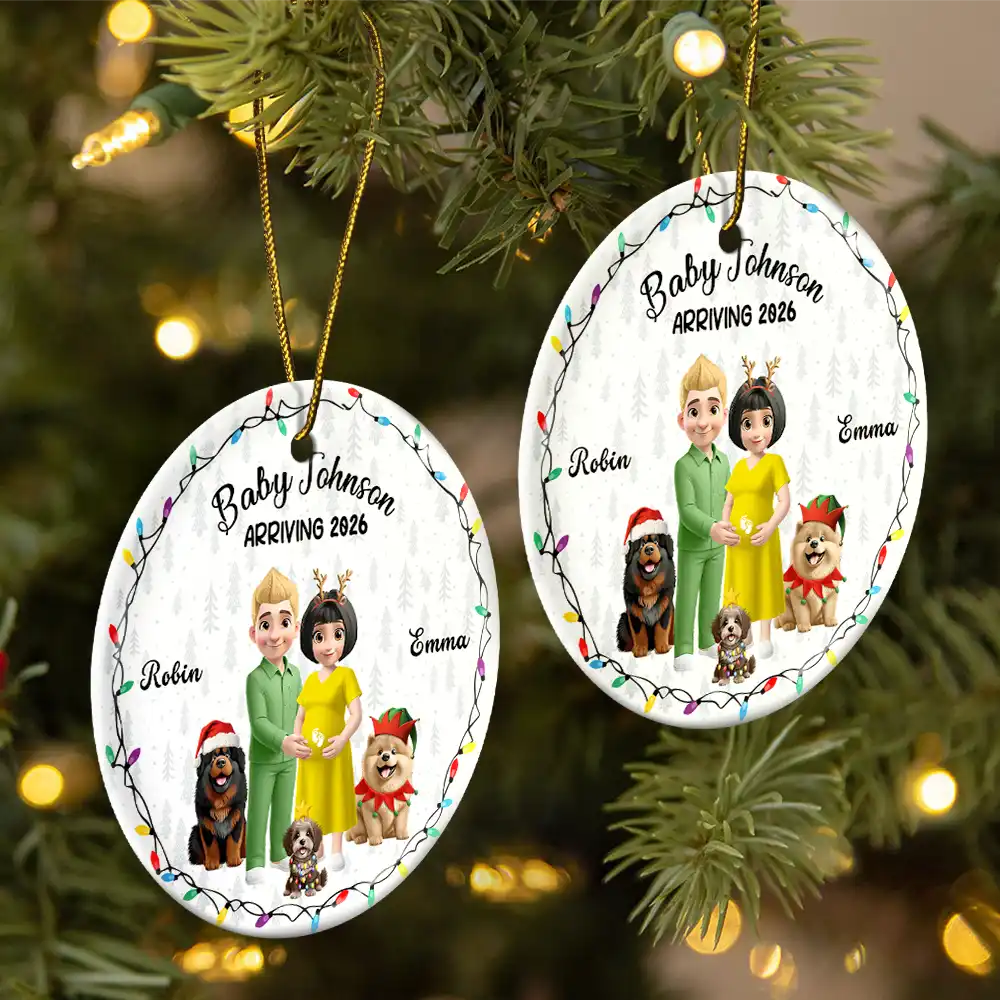 Christmas, Gift For Couples, New Dad, New baby, New Mom - Baby Arriving Expecting Parents 3D Effect, Pet Parents To Human Parents - Personalized Circle Ceramic Ornament