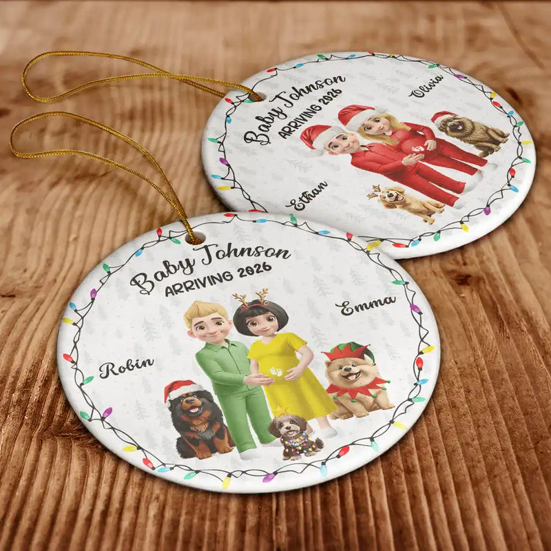 Christmas, Gift For Couples, New Dad, New baby, New Mom - Baby Arriving Expecting Parents 3D Effect, Pet Parents To Human Parents - Personalized Circle Ceramic Ornament