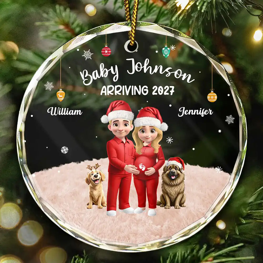 Expecting Parents 3D Effect Baby Arriving - Personalized Circle Glass Ornament