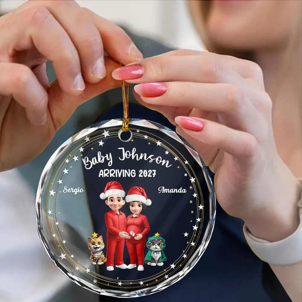 Expecting Parents 3D Effect Baby Arriving - Personalized Circle Glass Ornament