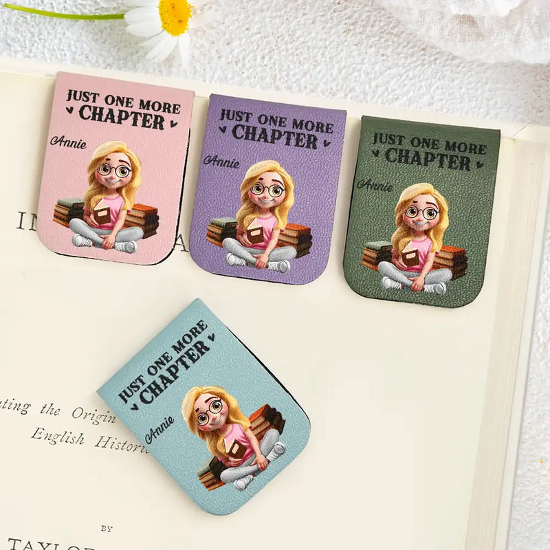 Gift For Yourself,Reading,Gift For Women,Gift For Men,Happy,Top Market - Just One More Chapter 3D Effect Reading Woman Man - Personalized Leather Magnetic Bookmark