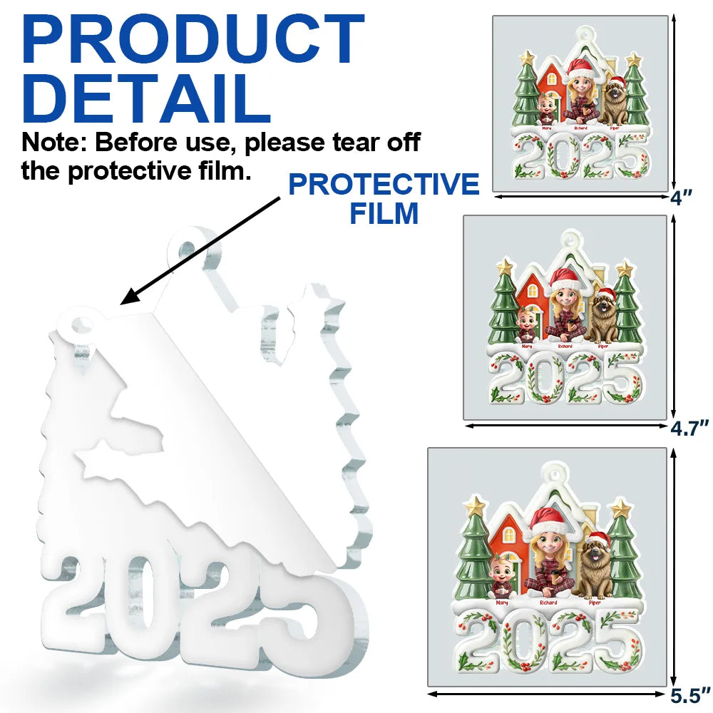 Family,Pet Lovers,Pet Mom,Pet Dad,Pet Couple,Dog Lovers,Dog Couple,Dog Mom,Dog Dad,Cat Lovers,Cat Mom,Cat Dad,Cat Couple,Happy,Christmas,Top Market - Christmas Family Sitting Together Ceramic Effect - Personalized Custom Shaped Acrylic Ornament