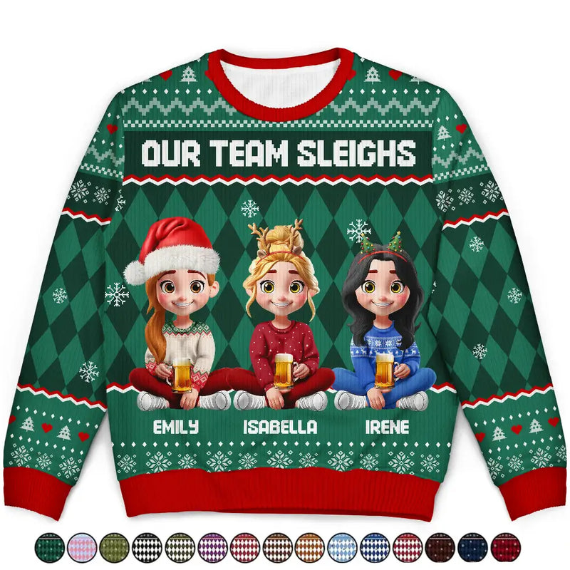 Christmas,Gift For Bestie,Gifts For Colleagues,Happy - Our Team Sleighs Custom Team Name, Work Party Sweater - Personalized Unisex Ugly Sweater