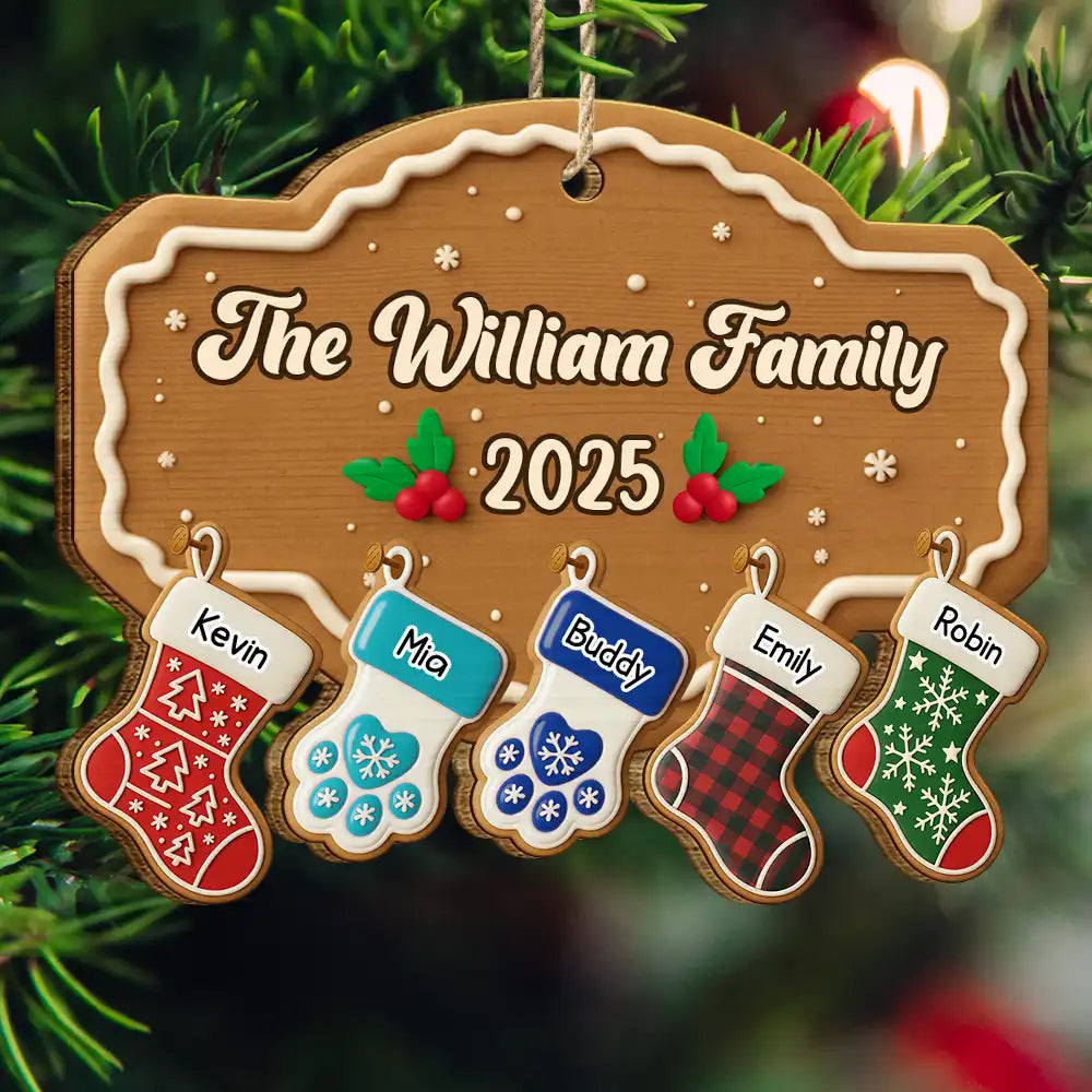 Christmas Family Stockings Ceramic Effect - Personalized Custom Shaped Wooden Ornament