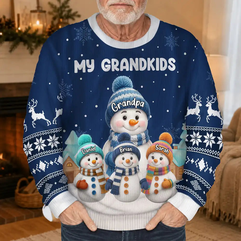 My Grandkids Snowman 3D Effect - Personalized Unisex Ugly Sweater