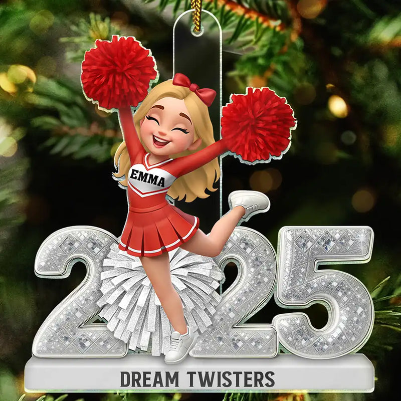 Gift For Yourself,Gift For Women,Happy,Christmas - 3D Shining Effect Christmas Cheerleader - Personalized Custom Shaped Acrylic Ornament
