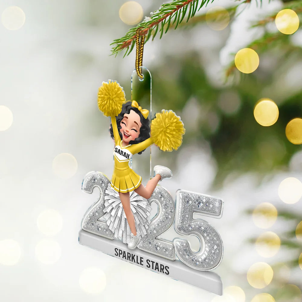 Gift For Yourself,Gift For Women,Happy,Christmas - 3D Shining Effect Christmas Cheerleader - Personalized Custom Shaped Acrylic Ornament
