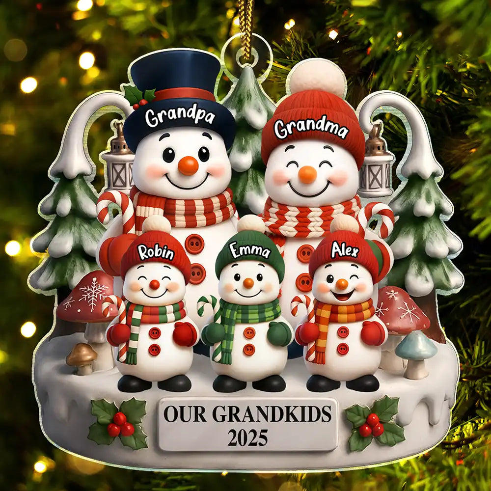 Christmas Snowman Our Grandkids 3D Effect - Personalized Custom Shaped Acrylic Ornament