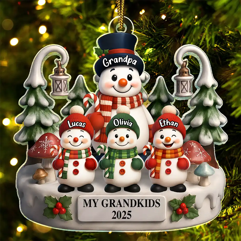 Gift For Grandparents,Grandpa,Gift For Grandpa,Gift For Grandma,Grandma,Grandkids,Gift For Grandkids,Gift For Women,Gift For Men,Top Market,Christmas - Christmas Snowman Our Grandkids 3D Effect - Personalized Custom Shaped Acrylic Ornament
