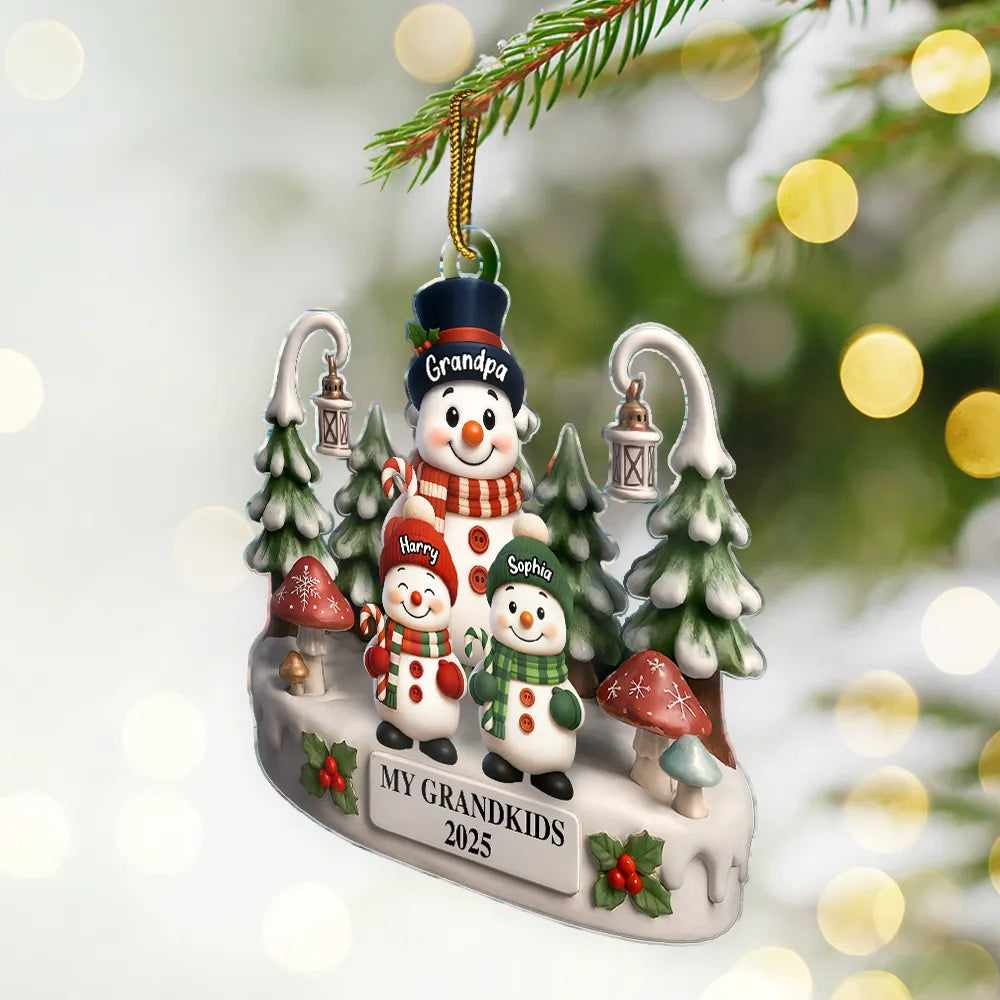 Gift For Grandparents,Grandpa,Gift For Grandpa,Gift For Grandma,Grandma,Grandkids,Gift For Grandkids,Gift For Women,Gift For Men,Top Market,Christmas - Christmas Snowman Our Grandkids 3D Effect - Personalized Custom Shaped Acrylic Ornament