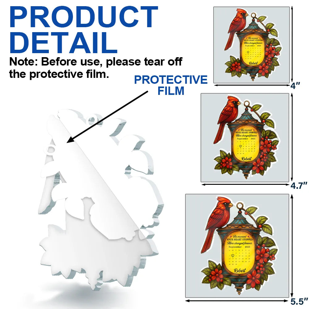 Memorial,Gift For Women,Gift For Men,Family,Sad,Christmas,Top Market - Calendar Memorial Christmas Lantern The Moment Your Heart Stopped - Personalized Custom Shaped Acrylic Ornament