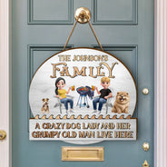 Gift For Couples,Dog Lovers,Dog Couple,Happy - A Crazy Dog Lady & Her Grumpy Old Man Dog Couple - Personalized Custom Shaped Wood Sign