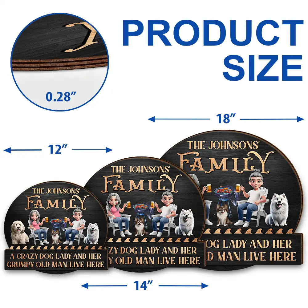 Gift For Couples,Dog Lovers,Dog Couple,Happy - A Crazy Dog Lady & Her Grumpy Old Man Dog Couple - Personalized Custom Shaped Wood Sign