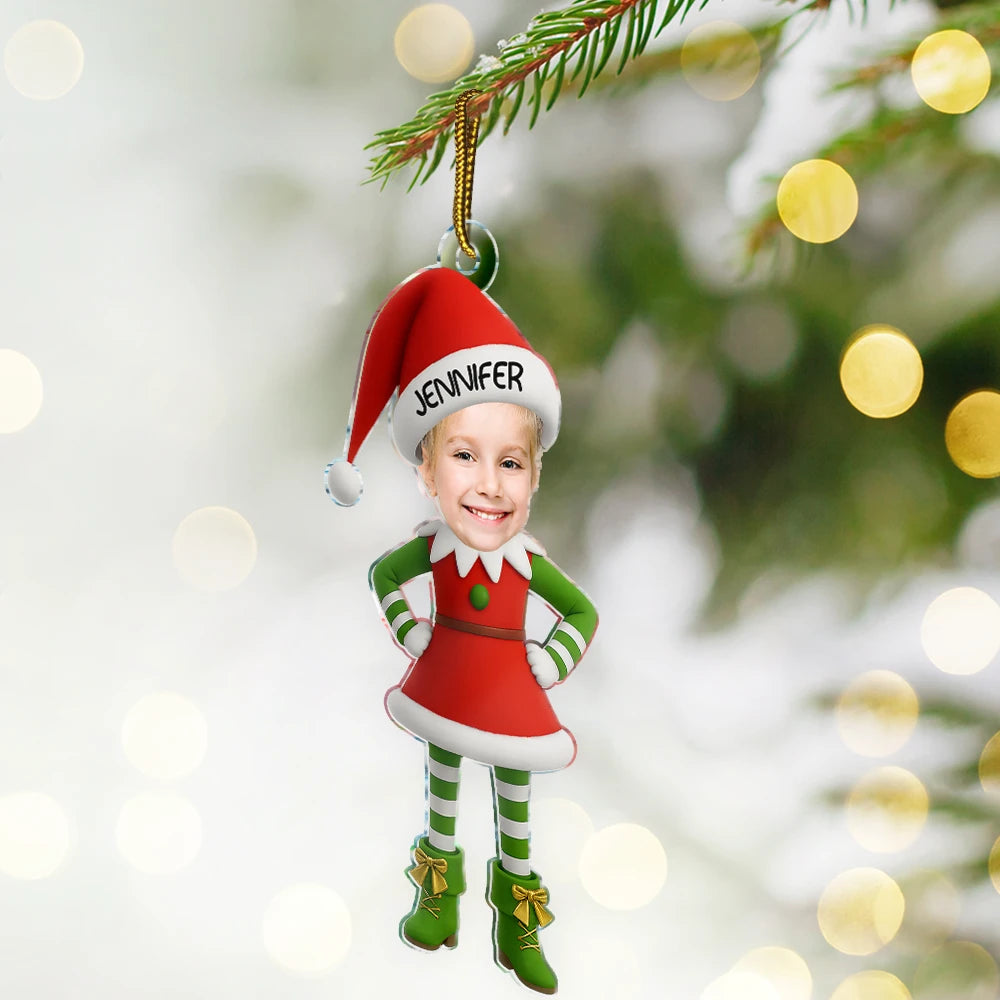 Gift For Kids,Gift For Grandkids,Christmas,Top Market,Happy - Christmas Kid Baby Little Elf 3D Effect - Personalized Custom Shaped Acrylic Ornament