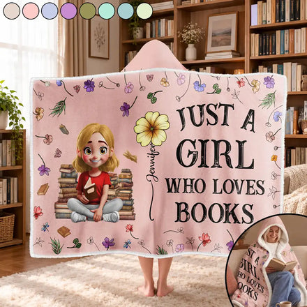 My Reading Blanket Reading Girl With Birth Month Flower - Personalized Wearable Hooded Blanket