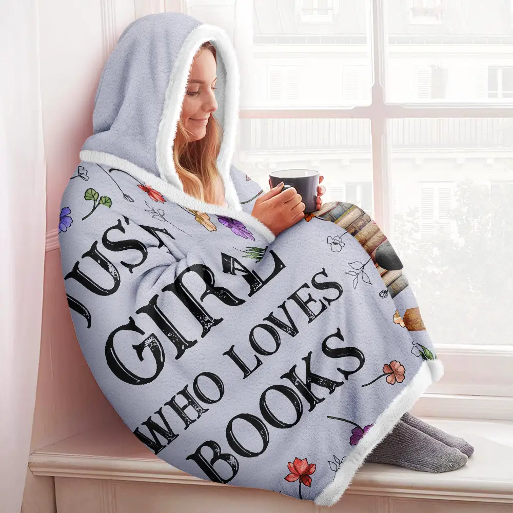 Reading, Gift For Yourself, Gift For Women, Happy - My Reading Blanket Reading Girl With Birth Month Flower - Personalized Wearable Hooded Blanket