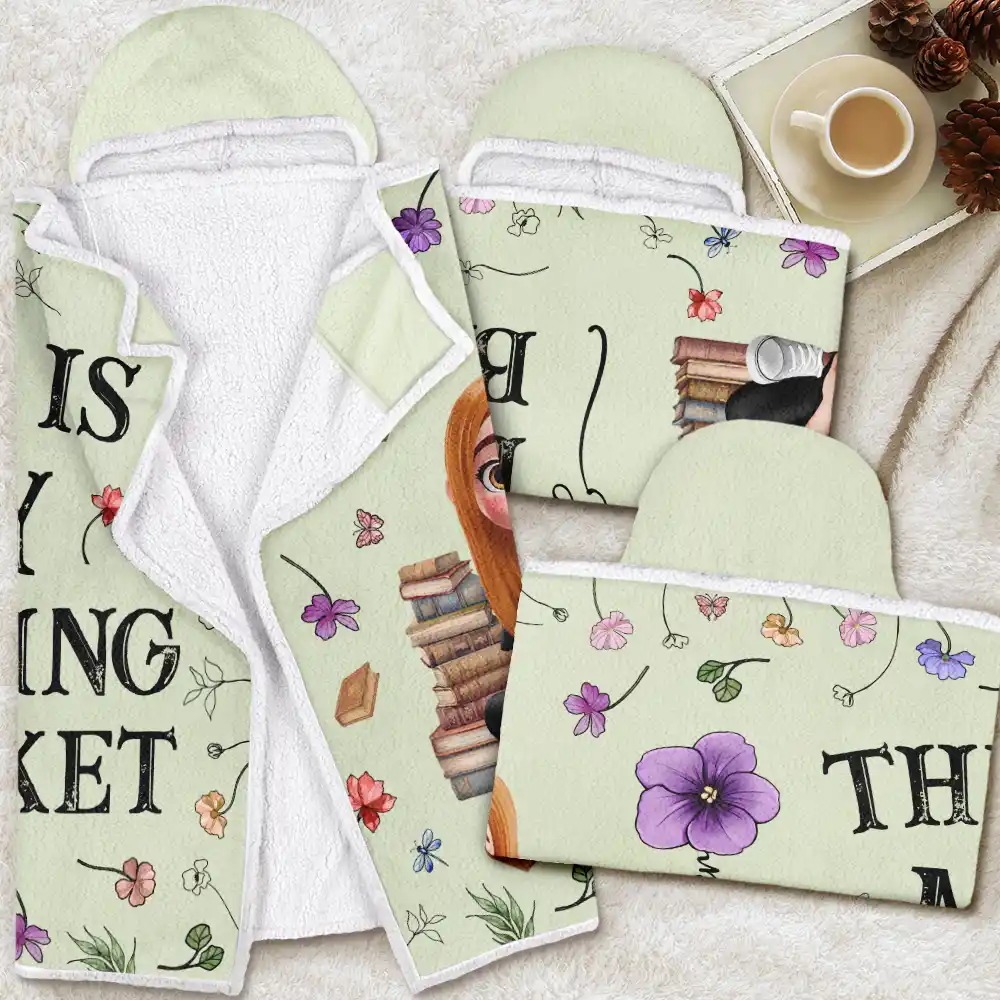 Reading, Gift For Yourself, Gift For Women, Happy - My Reading Blanket Reading Girl With Birth Month Flower - Personalized Wearable Hooded Blanket