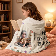 Reading, Gift For Yourself, Gift For Women, Happy - My Reading Blanket Reading Girl With Birth Month Flower - Personalized Wearable Hooded Blanket