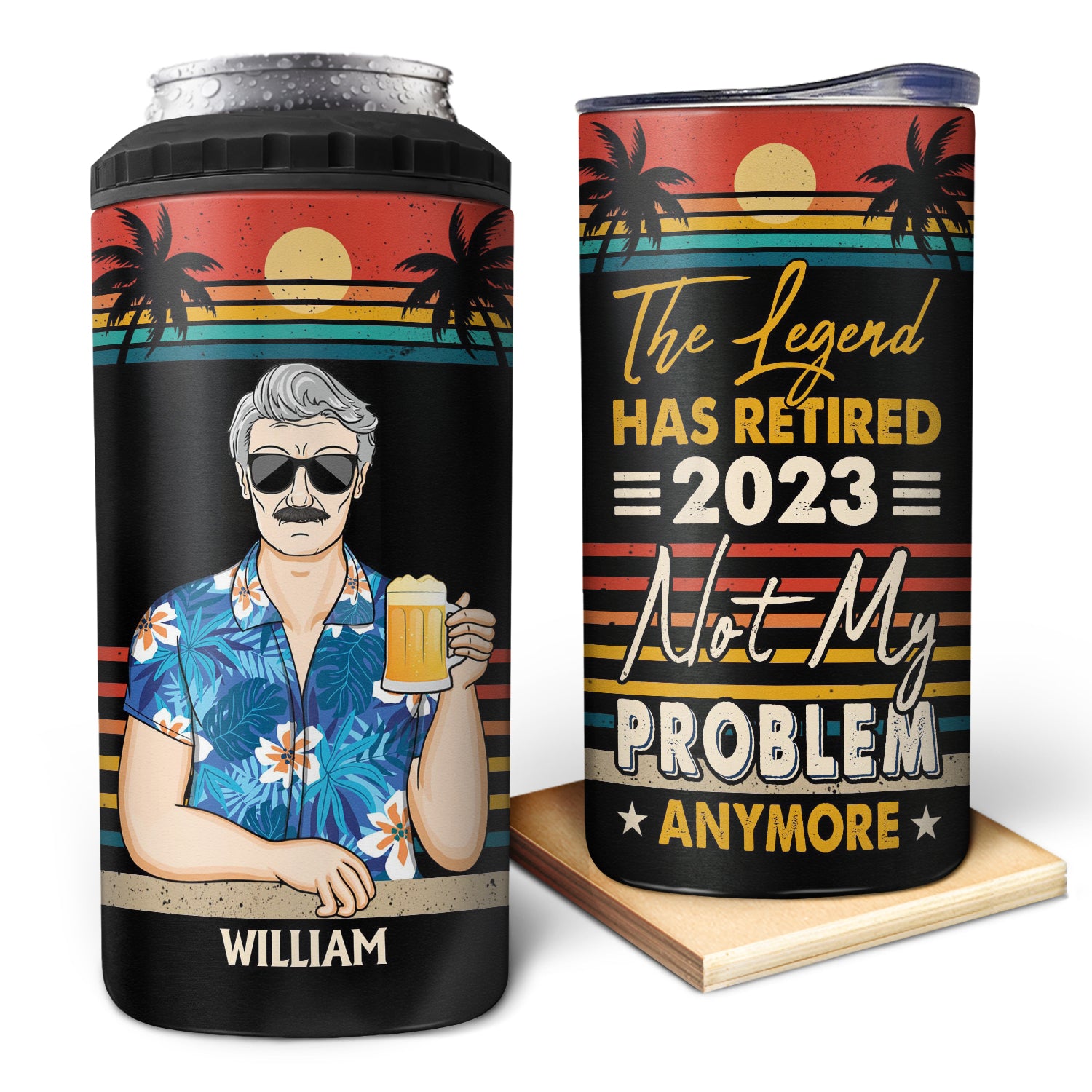 The Legend Has Retired Not My Problem Anymore Vintage - Retirement Gift For Him, Her - Personalized Custom 4 In 1 Can Cooler Tumbler