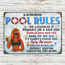 Pool Rules Soak Up The Sun Grilling - Home Decor, Backyard Decor, Gift For Her, Him, Family, Couples, Husband, Wife - Personalized Custom Classic Metal Signs