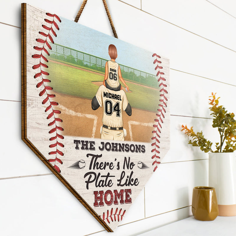 There's No Plate Like Home - Gift For Family, Baseball, Softball Fans - Personalized Custom Shaped Wood Sign