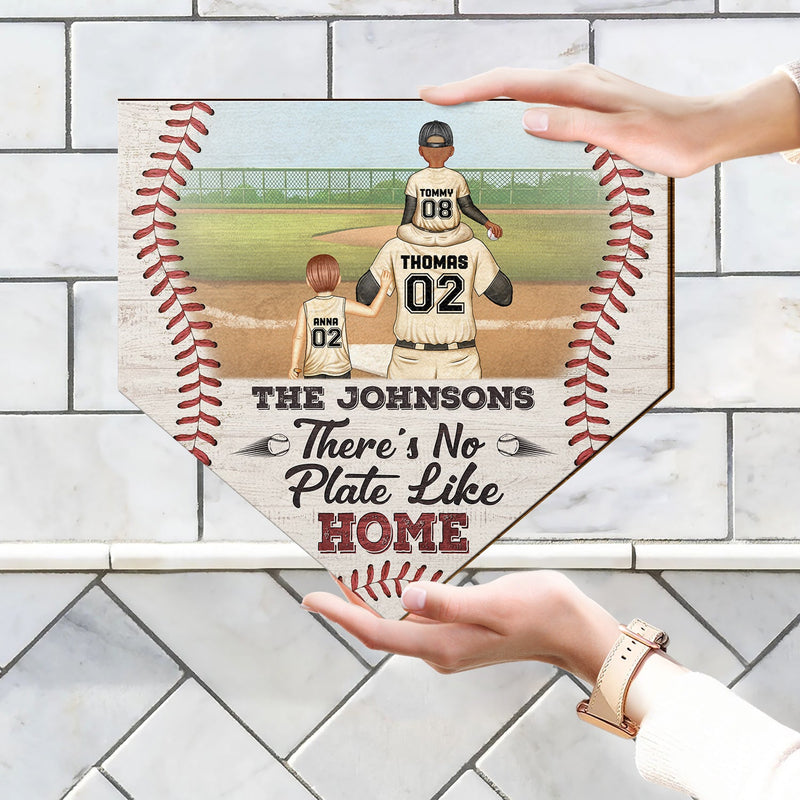 There's No Plate Like Home - Gift For Family, Baseball, Softball Fans - Personalized Custom Shaped Wood Sign