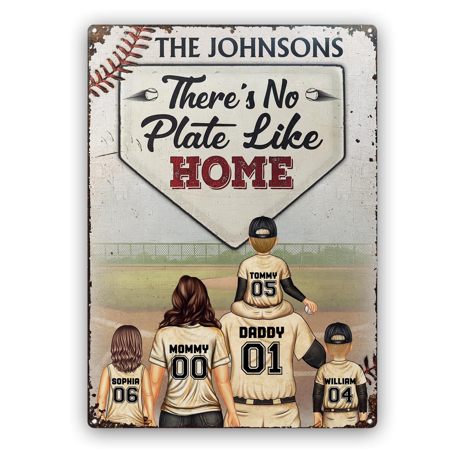 There's No Plate Like Home - Gift For Family, Baseball, Softball Fans - Personalized Custom Classic Metal Signs