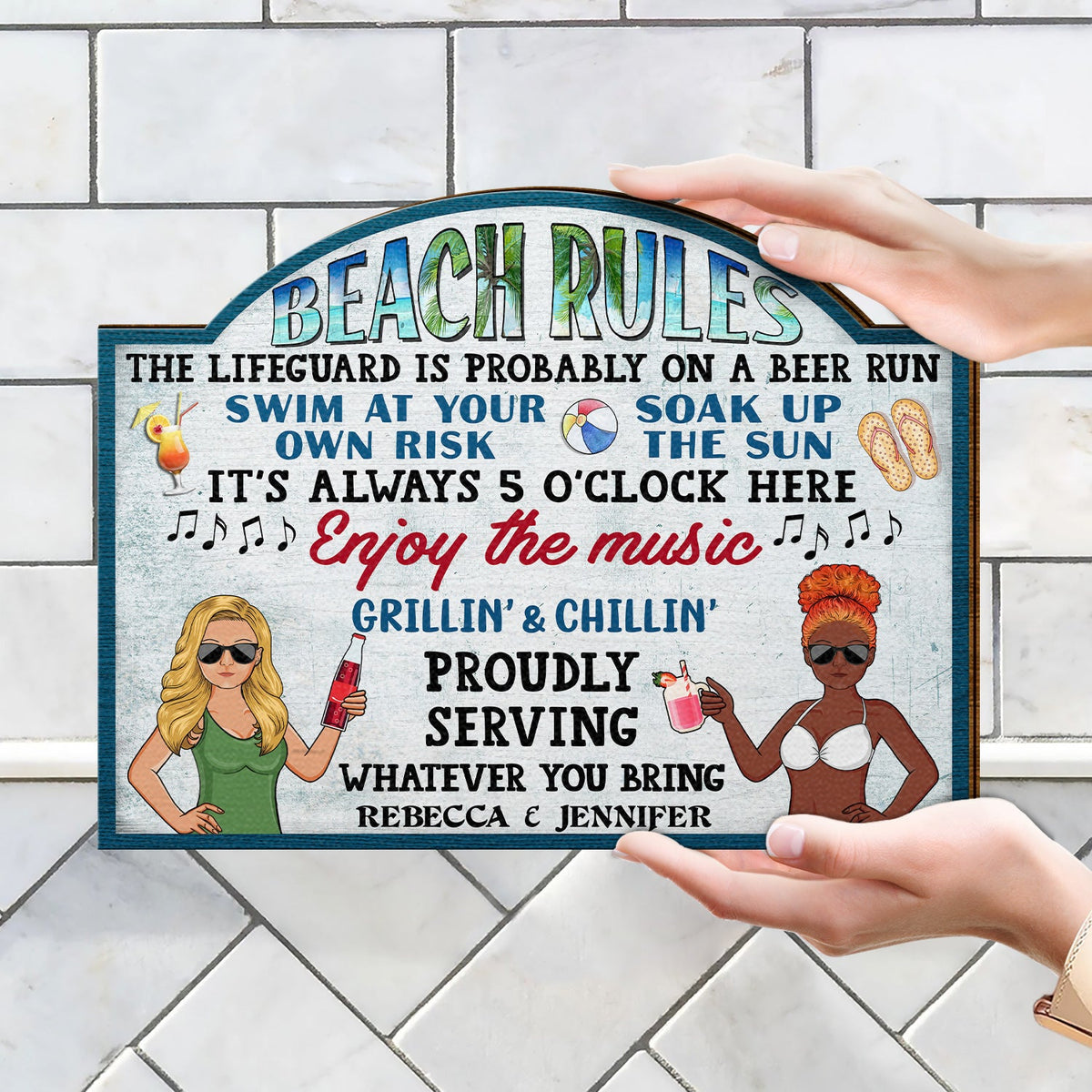 Pool Rules Swim At Your Own Risk Grilling Family - Home Decor, Backyard Decor, Gift For Her, Him, Couples, Husband, Wife - Personalized Custom Shaped Wood Sign