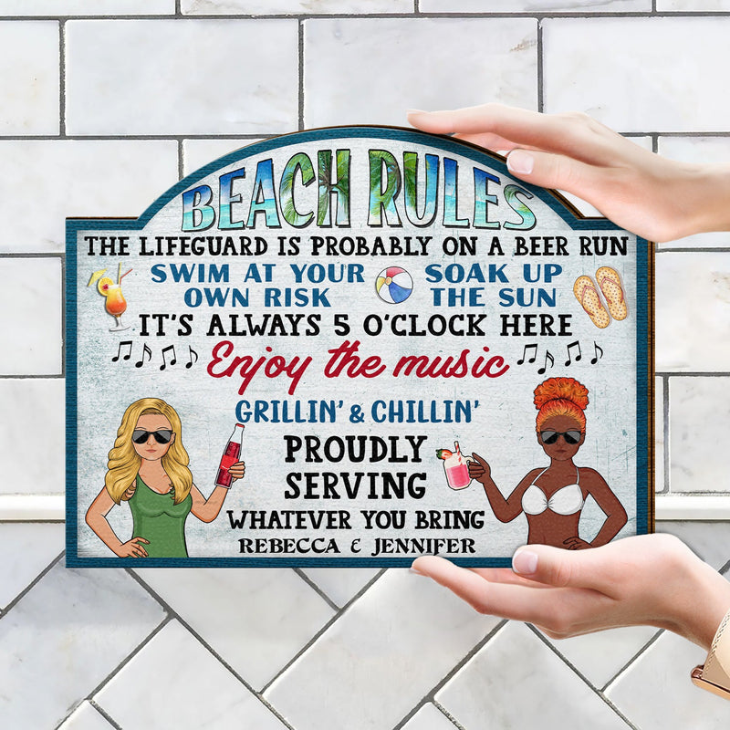 Pool Rules Swim At Your Own Risk Grilling Family - Home Decor, Backyard Decor, Gift For Her, Him, Couples, Husband, Wife - Personalized Custom Shaped Wood Sign