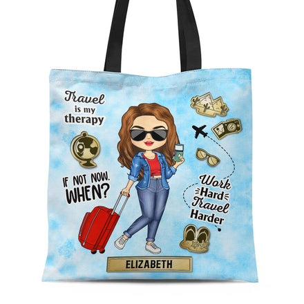 Le voyage est ma thérapie - Cadeau pour elle, passionnée de voyages - Sac en toile zippé personnalisé
