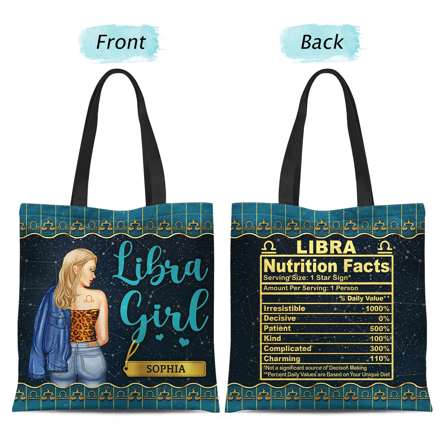 Zodiac Girl Nutrition Facts - Birthday Gift For Her - Personalized Custom Zippered Canvas Bag