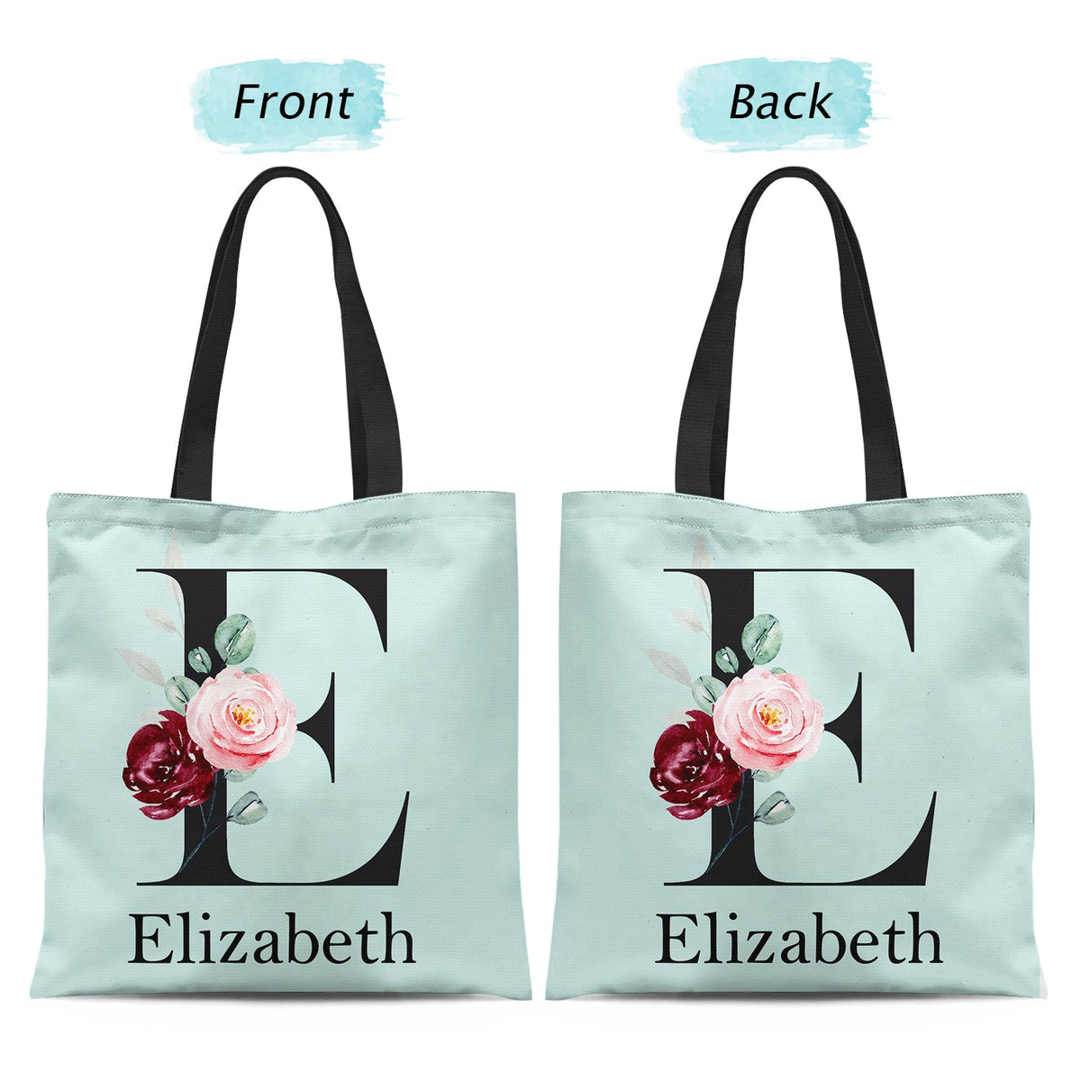 Sac en toile zippé personnalisé avec monogramme floral style 1 - Cadeau pour elle