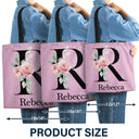 Floral Monogram Style 1 - Gift For Her - Personalized Zippered Canvas Bag