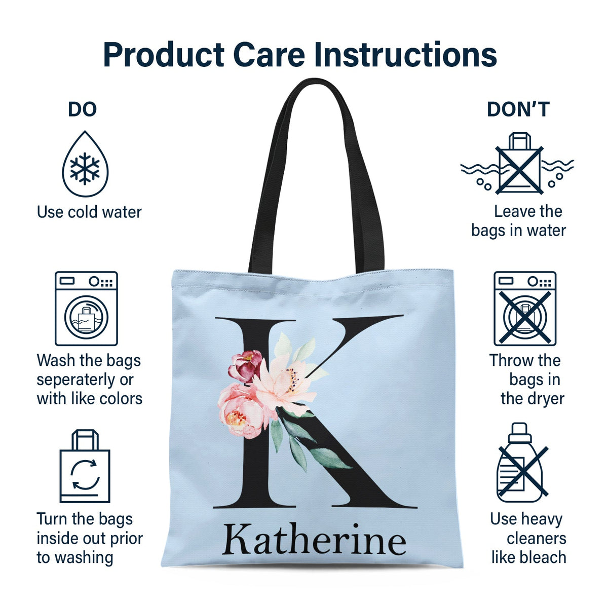 Floral Monogram Style 1 - Gift For Her - Personalized Zippered Canvas Bag