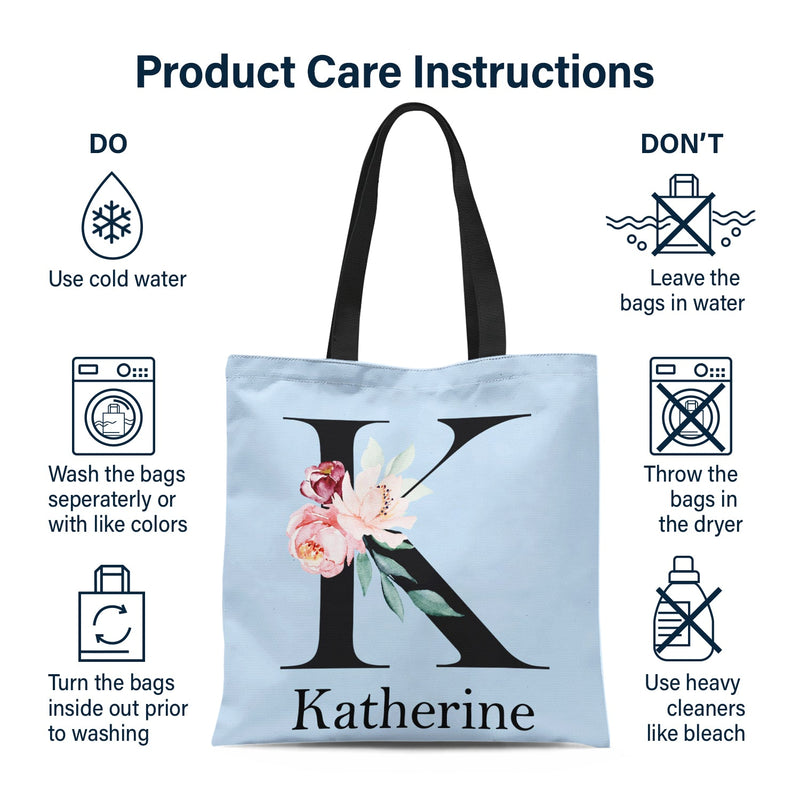 Floral Monogram Style 1 - Gift For Her - Personalized Zippered Canvas Bag