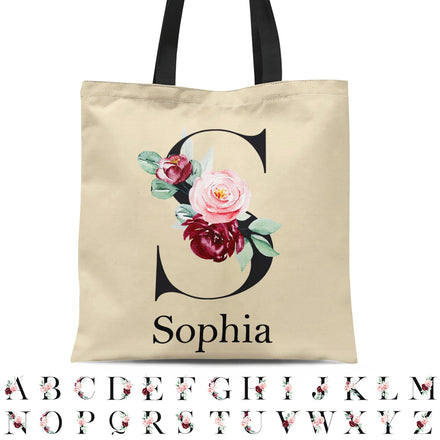 Sac en toile zippé personnalisé avec monogramme floral style 1 - Cadeau pour elle